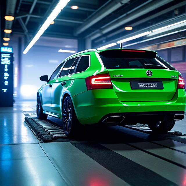 Škoda Octavia RS na válcové brzdě při měření výkonu